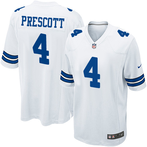 Men's Game Dak Prescott Nike Jersey White Road - #4 NFL Dallas Cowboys